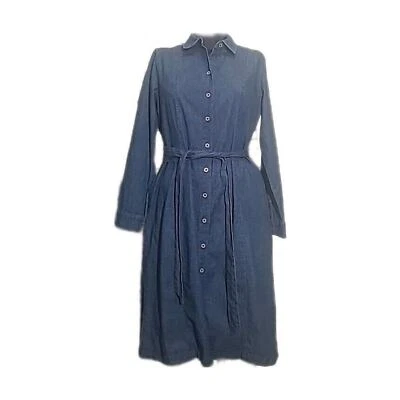 VESTIDO CAMISERO MIDI CON CINTURÓN ALGODÓN DENIM AZUL ANNE KLEIN Talla 10 Precio de venta sugerido por el fabricante $119 Foto 1 de 4