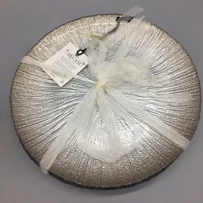 "Juego de 4 platos de postre de plata de vidrio turco Akcam Holiday Platinum Starburst 8""" Foto 1 de 4