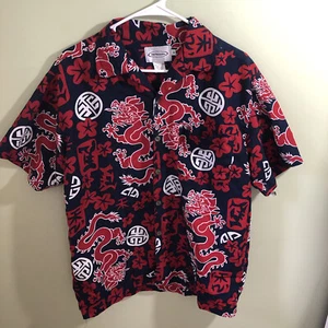 Camisa Surf Waves Para Hombre Tropical Informal Abotonada Roja Azul Dragones Pequeña - Imagen 1 de 5