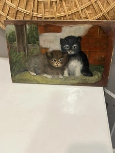 Antique Oil On Canvas Painting By Wilhelm Schwarz Germany 16” x 10” Kittens Cats - Picture 1 of 20