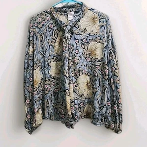 Morris & Co x H&M Bluse Damen 6 Blumen Arts & Crafts Print Fliege Ausschnitt Boho - Bild 1 von 14