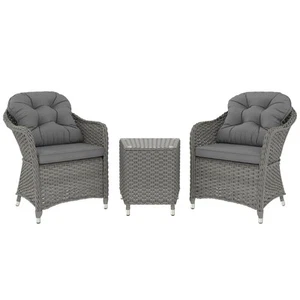 Outsunny 3 PCS Aluminium Rattan Bistro Set with Soft Cushions & Glass Top - Picture 1 of 11
