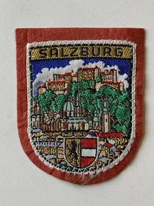 Vintage Salzburg, Austria Patch - Embroidered Gold Thread/Red Felt Sew-On - Picture 1 of 6