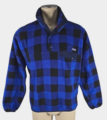 Patagonia Mens SYNCHILLA Blue Black Plaid Fleece T Snap Pullover Jacket Sz M - Image 1 of 3