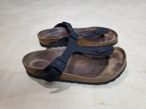 Size 8.5/39 Birkenstock Gizeh Women's Leather Sandal Black Boho Hippie Thong - Picture 1 of 18