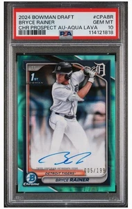 2024 Bowman Draft Chrome Prospects BRYCE RAINER Auto Aqua Lava /199 PSA 10 - Picture 1 of 2