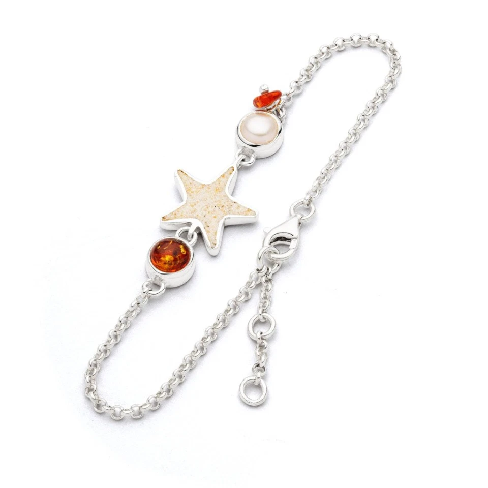 DUR Armband A1846 „Sandseestern/Perle/Bernstein“ Strandsand 18,5 cm - Bild 1 von 1