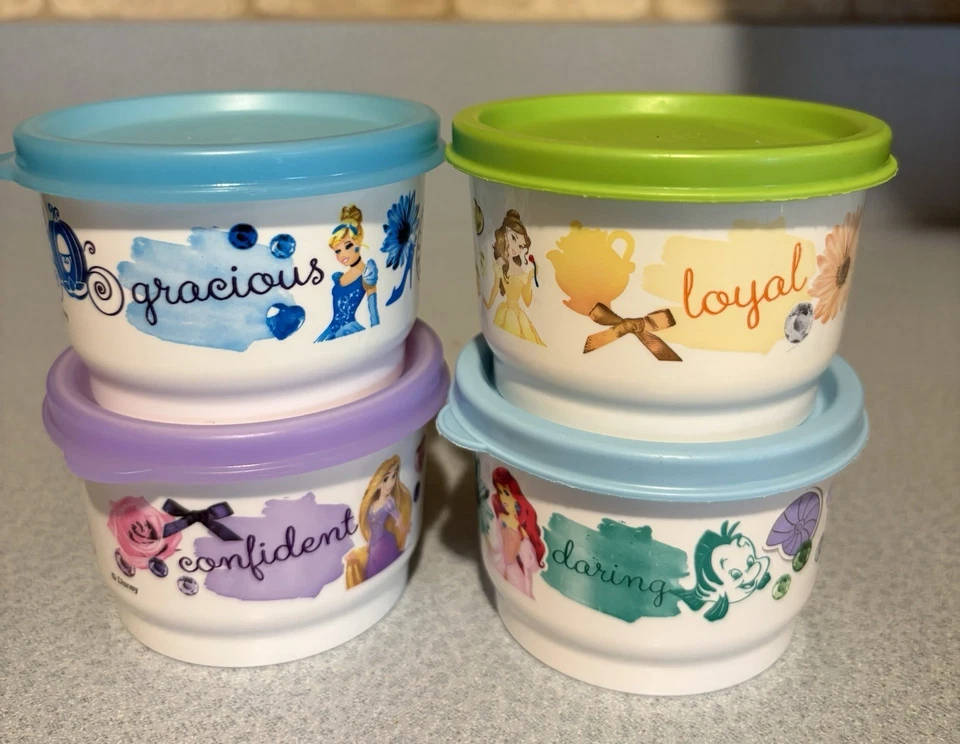 Tupperware Disney Princess Snack Cups Set of 4 Ariel Rapunzel Cinderella Beauty - Image 1 of 1