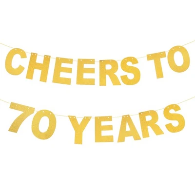 70th Birthday Banner 16 Feet Shiny Gold Birthday Decorations Sign - Image 1 of 4