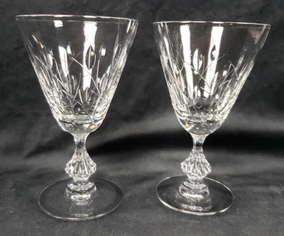 2 Duncan & Miller Willow Pattern Water Goblet Ice Tea Glasses Hand Blown Vintage - Image 1 of 4