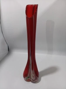 Norcrest Vintage Art Glass Red White Swirl Swung Bulb Base Genuine Hand Blown... - Picture 1 of 7