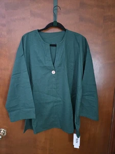 Romrum grüne Bluse 3XL Leinen Baumwollmischung 3/4 Arm Neu mit Etikett - Bild 1 von 6