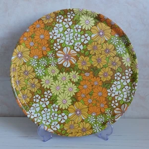 Vintage Thetford Floral Tray Round Melamine Flower Power Kitch 1970s D 35cm - Picture 1 of 18