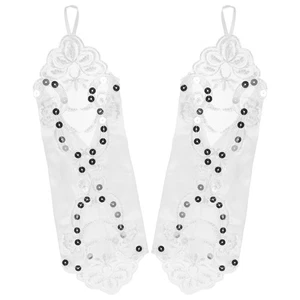 1 Pair Floral Lace Fingerless Gloves - Bride White Bridal Wedding Glove - - Picture 1 of 12