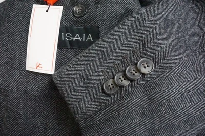Isaia Napoli Gray Black Herringbone Wool Sport Coat Jacket 38R NEW - Image 1 of 4