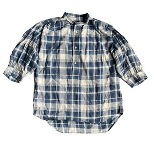 POLO RALPH LAUREN Blue/White Women's Dian Plaid Puff Sleeves Shirt, XS, NWOT - Picture 1 of 1