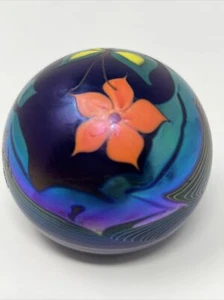 Stephen Smyers Blue Nature Scene Paperweight 1978 2.25"H Round Art Glass - Picture 1 of 8