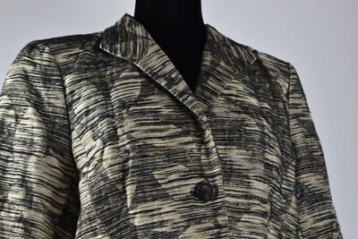 Lafayette Sz 12 Lined Beige Black Button Up Blazer Fitted Textured Floral Jacket - Image 1 of 4