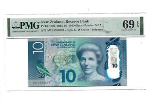 2015-16 New Zealand Reserve Bank 10 Dollars Pick#192a PMG 69 EPQ Superb Gem UNC - Picture 1 of 2