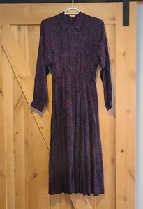 Vtg Liz Claiborne Sz 4 Blue Purple Paisley Pleat Collar Dress Prairie Whimsigoth - Picture 1 of 15