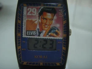 KORAL JAPAN DIGITAL ELVIS WRISTWATCH & STAMP 1992 IN PLASTIC CASE NEW BATTERY - Picture 1 of 1
