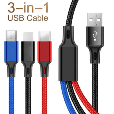 3 in 1 USB Micro Type C Fast Charging Cable Cell Phone Tablet Tab Cord Charger - Image 1 of 4