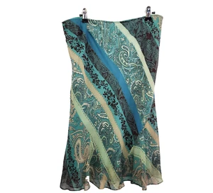 Vintage Express Silk Chiffon Knee Length Skirt Green Floral Whimsigoth Grunge L - Picture 1 of 16