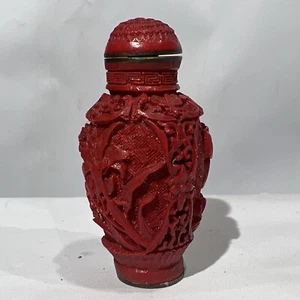 Antike Qianlong gemarkt Zinnober chinesische Schnupftabakflasche - Bild 1 von 12
