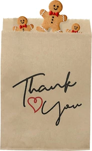 100 Pack Thank You Paper Treat Bags Flat Kraft Cookie Favor Bag for Candy Sna... - Picture 1 of 12