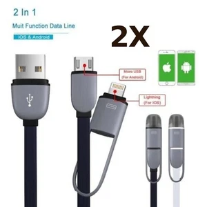 2X 2 in 1 Micro USB Sync Data Charging Cable Iphone 5/C/S/6 Android HTC Samsung - Picture 1 of 8