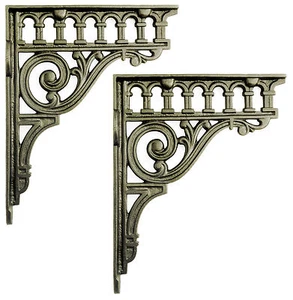 Pair of 8" / 21cm Large Cast Iron Classical Shelf Brackets - period wall support - Picture 1 of 4