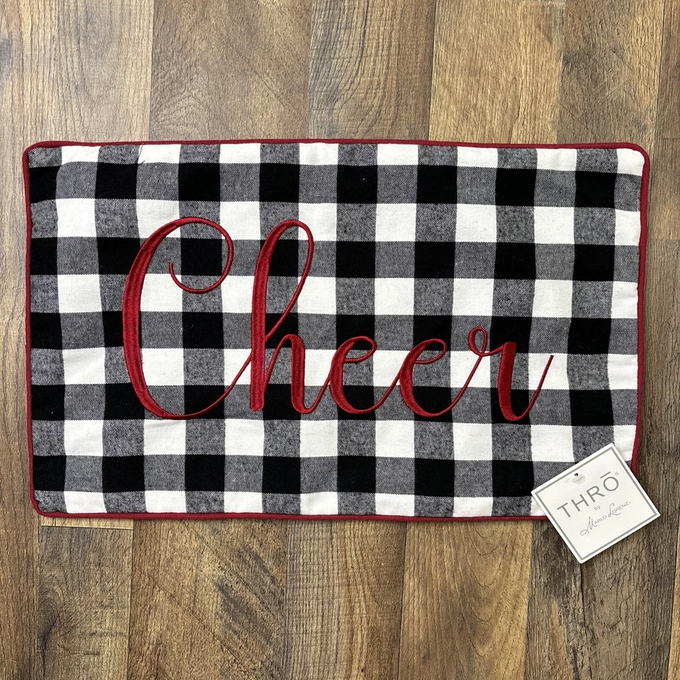 Thro Marlo Lorenz Plaid Cheer Holiday Throw Pillow Cover 12x20 NEW w TAGS - Image 1 of 4