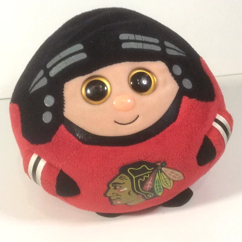 NHL Chicago Blackhawks TY Beanie Ballz Plush Hockey 7" Round Red Black Ball Toy Cover