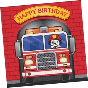 Flaming Fire Truck Napkins Lunch Happy Birthday 16CT - Picture 1 of 2