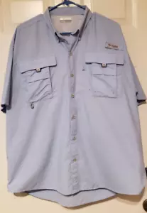 Columbia PFG Omni-Shade Vented Mens Large Button Up Fishing Shirt Light Blue - Picture 1 of 8