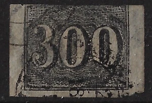 Brazil 1850 Scott 27 used, 300 R black imperf, 3 margin, CV$72.50 (a6072 - Picture 1 of 3