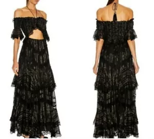 Rokoko Sand X Revolve Gr. XS Adina schwarz gold Ausschnitt Maxikleid NEU $ 597 - Bild 1 von 19