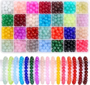 700 Pieces Glass Beads for Jewelry Making, 28 Colors 8Mm Crystal Beads for Brace - Picture 1 of 7