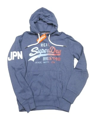 Superdry 男式普林斯顿蓝色 Marl 复古第一标志羊毛衬里套衫连帽衫 — 第 1/3 张图片