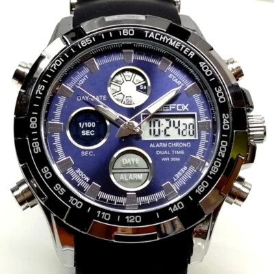 orologio acciaio uomo da polso analogico digitale quarzo blu cinturino silicone - Immagine 1 di 4