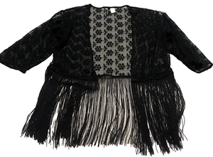 Divided H&M Women’s Size S Black Lace Fringe Shawl Ladies Scarf Boho Grunge - Picture 1 of 14