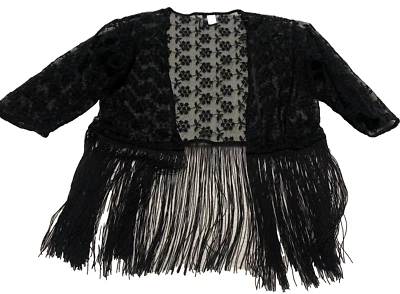Divided H&M Women’s Size S Black Lace Fringe Shawl Ladies Scarf Boho Grunge - Image 1 of 4