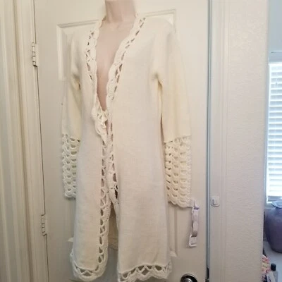 Apostrophe Brand Juniors Cream/Ivory Long Crocheted Sleeve Cardigan SZ S 4-6 - Image 1 of 4