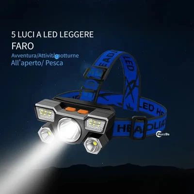 Linterna Frontal 5 LED Recargable Cable USB Incluido Potente Lámpara De Cabeza - Imagen 1 de 4