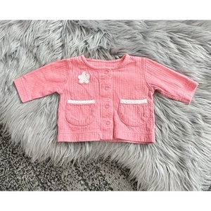 Peek-a-Babe Vintage Coral Sweater Size 0/3 Month With Embroidered Flower Accent - Picture 1 of 4