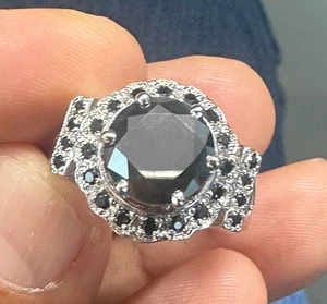 4.63 Ct Black Color Moissanite Diamond Round 925 Silver Engagement Ring Size 7.5 - Picture 1 of 5