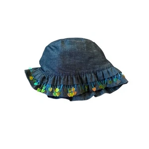 Catimini Girls Ruffle Bucket Hat Chambray and Heart Trim 4-6X NWT - Picture 1 of 4