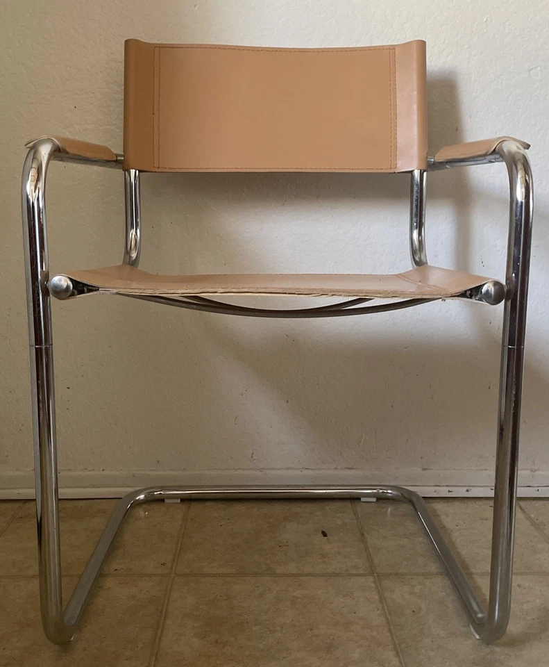 Vintage 1980’s Mart Stam Iconic S34 Cantilever Dining Chair Camel Leather Italy - Image 1 of 4