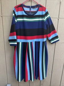Eloquii Opposing Striped Knit Dress Size 24 Pleated A Line Multicolor Colorful - Picture 1 of 15