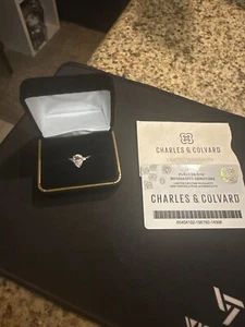 Moissanite 3-Stone Engagement Ring 2.16 Ct 18k White Gold Sz 5.5 - Picture 1 of 8